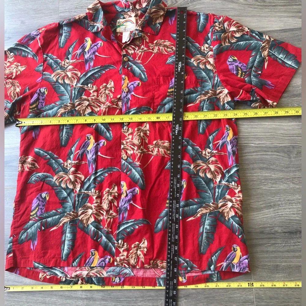 Red and Purple Casual Button Down Shirt with Tropical Print - Picture 9 of 9